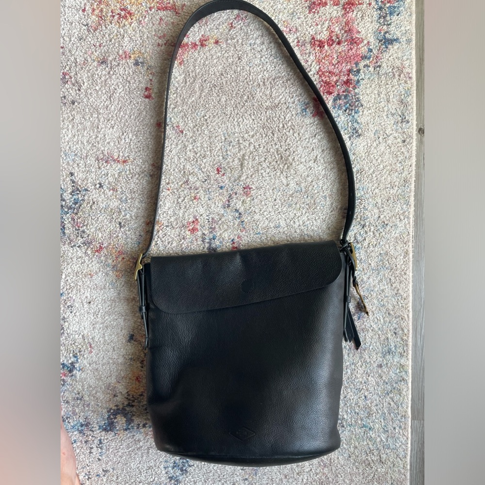 Fossil, black, leather, crossbody bag